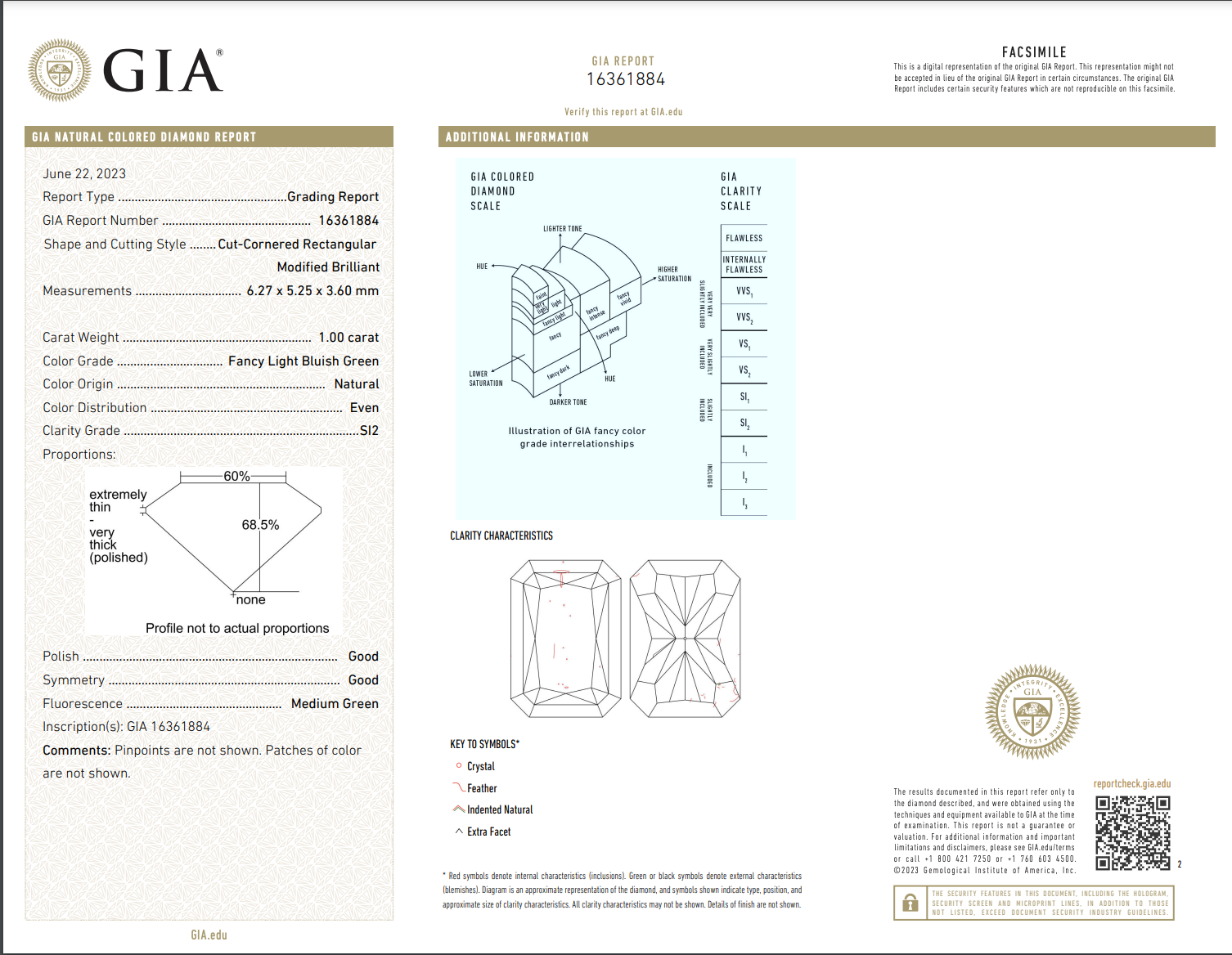 Natural green diamond, GIA certified diamond with medium green fluorescence