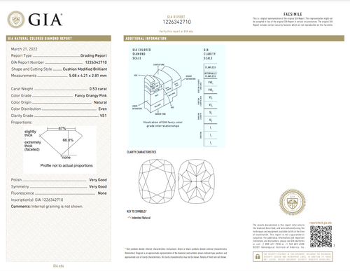 Natural pink diamond, fancy orangy pink diamond, gia certified pink cushion cut diamond