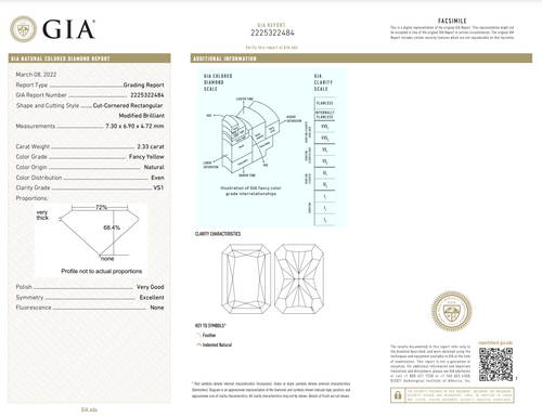 2.28 Carat Center Fancy Light Yellow Cushion Cut Diamond  SI2 Clarity 0.32 Carats of E Color Trapezoids GIA Certified Diamond  Crafted in Platinum and 18k Yellow Gold Handmade in NYC