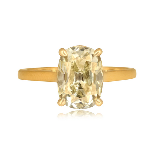 2.73ct Fancy Light Yellow Old Mine Cushion Cut Diamond Ring