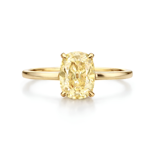 2.73ct Fancy Light Yellow Old Mine Cushion Diamond Ring