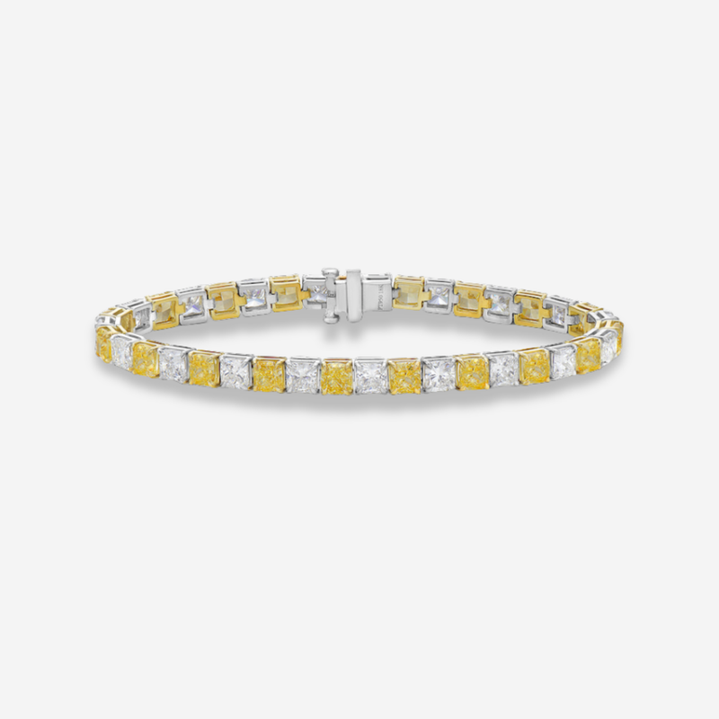 25 Carat Fancy Yellow and White Cushion Diamond Alternating Tennis Bracelet
