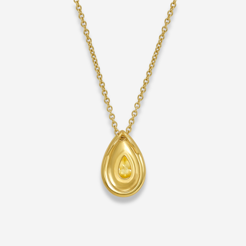 Bezel Swirl Pavé Yellow Pear Diamond Pendant