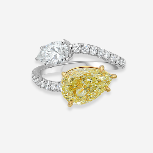 Yellow and White Pear Diamond Spiral Ring
