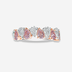 Alternating Pink and White Pear Diamond Half Eternity Band