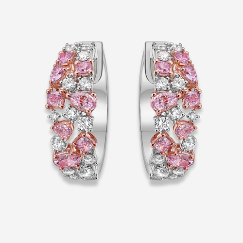 Mixed Pink and White Diamond Hoop Earrings