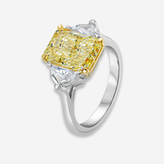 3.23 Carat Fancy Light Yellow Elongated Radiant Diamond Engagement Ring