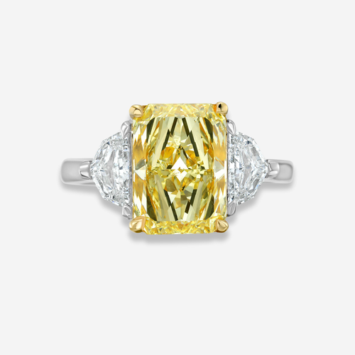 3.23 Carat Fancy Light Yellow Elongated Radiant Diamond Engagement Ring