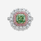 Green Cushion Diamond Halo Cocktail Ring