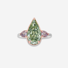 3ct Green Pear Diamond Engagement Ring