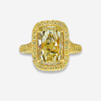 3.32ct All Yellow Elongated Cushion Halo Diamond Engagement Ring