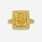 4.04ct All Yellow Elongated Cushion Halo Diamond Engagement Ring