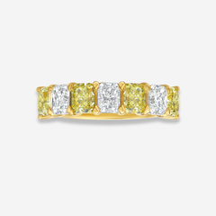 Alternating Fancy Yellow and White Elongated Radiant Diamond Half Eternity Band