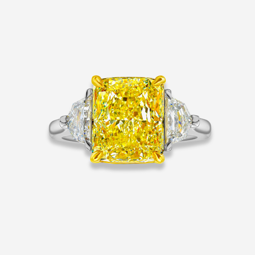 4.02ct Fancy Vivid Yellow Internally Flawless Elongated Radiant Diamond Engagement Ring