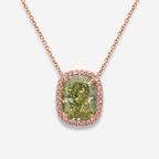 5.83ct Green Cushion Diamond Pink Halo Pendant