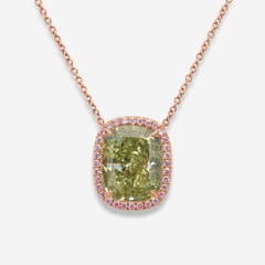 5.83ct Green Cushion Diamond Pink Halo Pendant