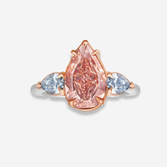 2.22ct Fancy Deep Brown-Pink Pear Diamond with Blue Diamonds Three Stone Ring