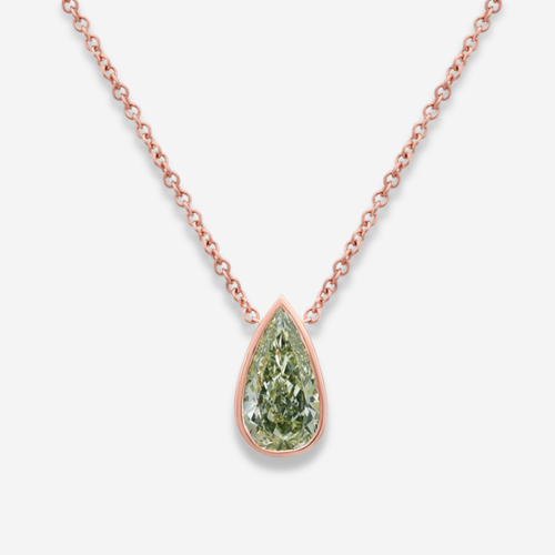 Green Pear Diamond in Pink Bezel Pendant Necklace