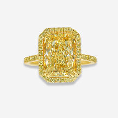 5ct Light Yellow Elongated Radiant Yellow Halo Diamond Engagement Ring