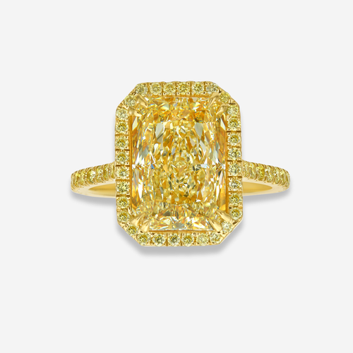 5ct Light Yellow Elongated Radiant Yellow Halo Diamond Engagement Ring