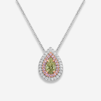 Greenish Yellow Pear Diamond Double Halo Pendant