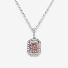 2ct Pink Cushion Diamond Halo Pendant Necklace