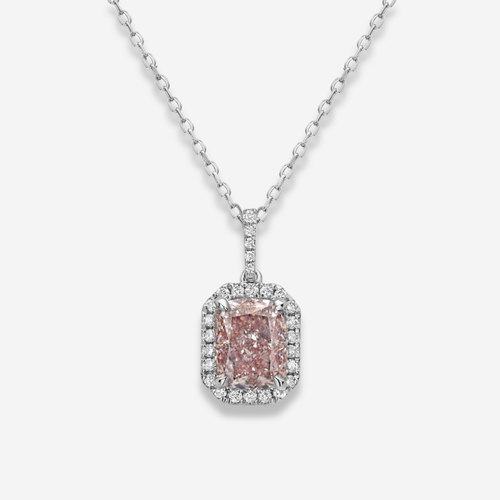 2ct Pink Cushion Diamond Halo Pendant Necklace