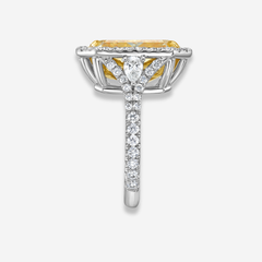 7ct Light Yellow Elongated Radiant Diamond Halo Engagement Ring