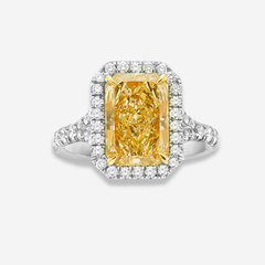 3ct Light Yellow Elongated Radiant Diamond Halo Engagement Ring