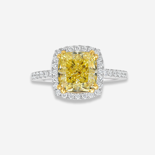3ct Fancy Yellow Cushion Diamond Halo Engagement Ring