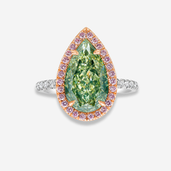 4 Carat Green Pear Diamond Halo Engagement Ring
