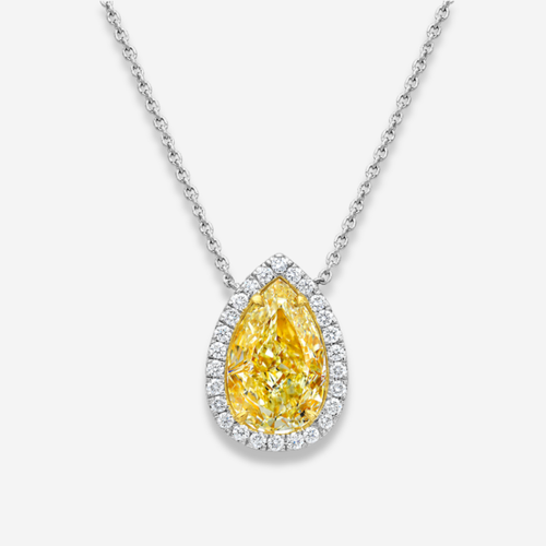 2ct Yellow Pear Diamond Halo Pendant Necklace