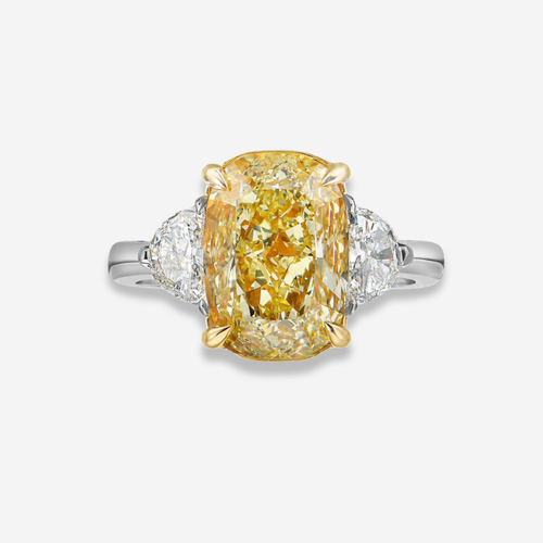 3ct Fancy Light Yellow Elongated Cushion Diamond Engagement Ring