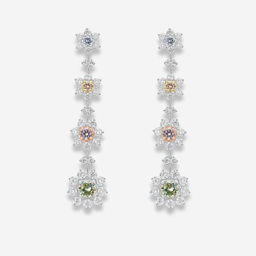 Multicolor Diamond Flower Drop Earrings