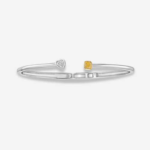 Two-Stone Yellow and White Diamond Bezel Set Bangle