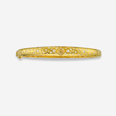 Yellow Diamond Pear Domed Bangle Bracelet with Scattered Pavé
