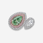 Green and White Pear Diamond Bypass Ring