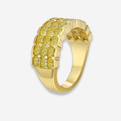 Three Row Yellow Diamond Half Eternity Band