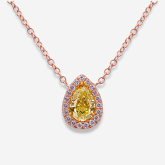 Pink Halo Yellow Pear Diamond Pendant Necklace