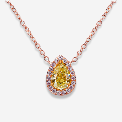Pink Halo Yellow Pear Diamond Pendant Necklace