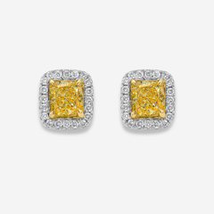 Light Yellow Cushion Diamond Halo Studs