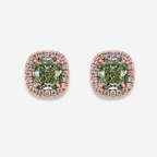 Green Cushion Diamond in Fancy Pink Halo Stud Earrings