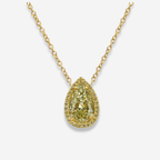 2.5ct Yellow Pear Diamond Golden Halo Pendant Necklace