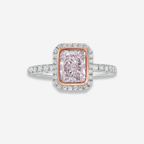 1.5ct Faint Pink Elongated Radiant Diamond Engagement Ring