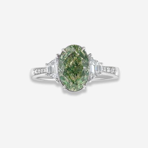 2ct Green Oval Diamond Ring