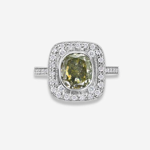 2ct Green and White Diamond Ring