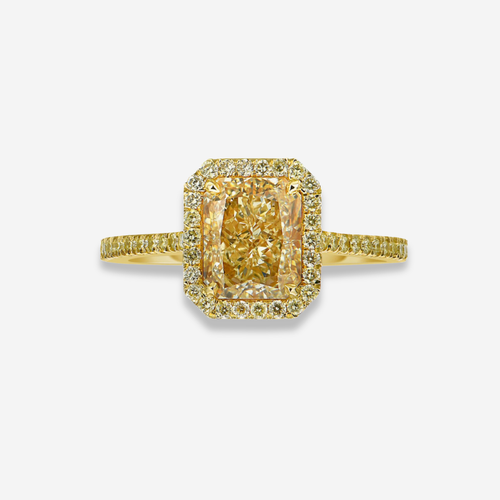 2.03ct Light Yellow Radiant Diamond Golden Halo Engagament Ring