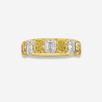 Alternating Fancy Yellow & White Diamond Bezel Half Eternity Band
