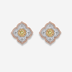 2ct Yellow Round Diamond Flower Stud Earrings