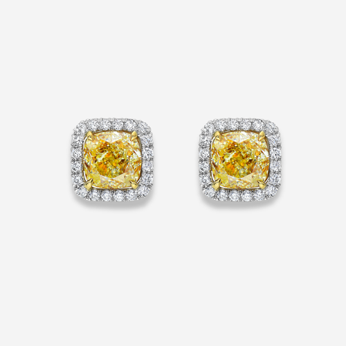 6.5ct Fancy Yellow Cushion Halo Diamond Stud Earring